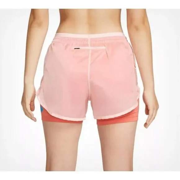 Nike Women's Pink & Coral Icon Clash Tempo Luxe Mid-rise Running Shorts Size XL - Picture 2 of 7